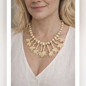 Vintage 80s Elephant Celluloid Art Beads Rare Tribal Statement Necklace Choker